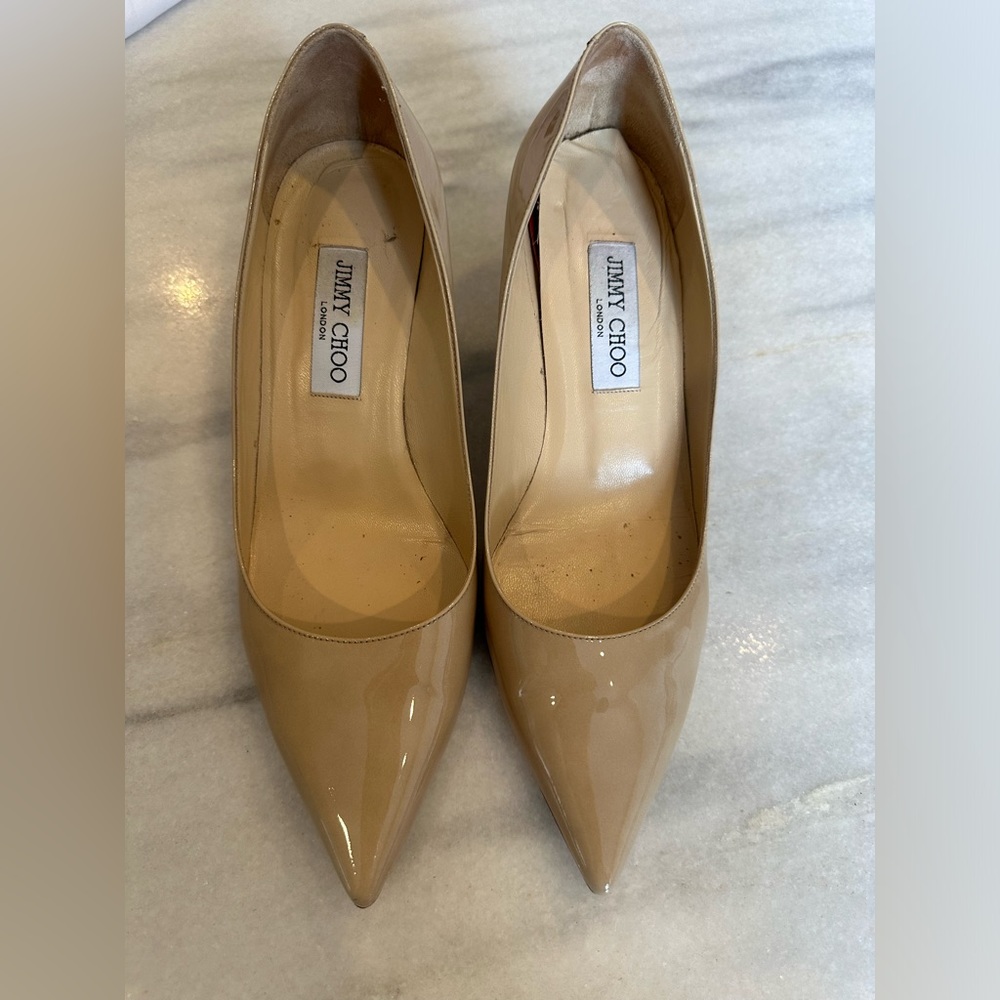 JIMMY CHOO Patent Nude Kitten Heels SIZE 40